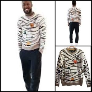 Blizzard Bay Men's All Wrapped Up Mummy Halloween Sweater White and Black Size L